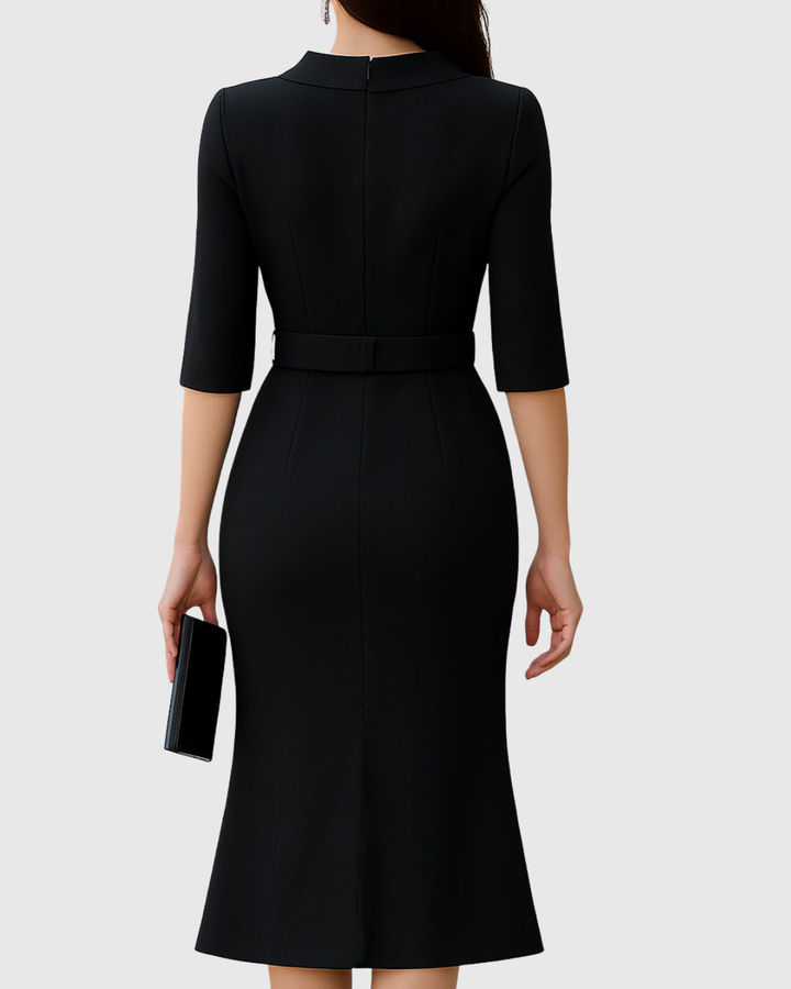 Daphne – Structured Belted Midi Cocktail Dress