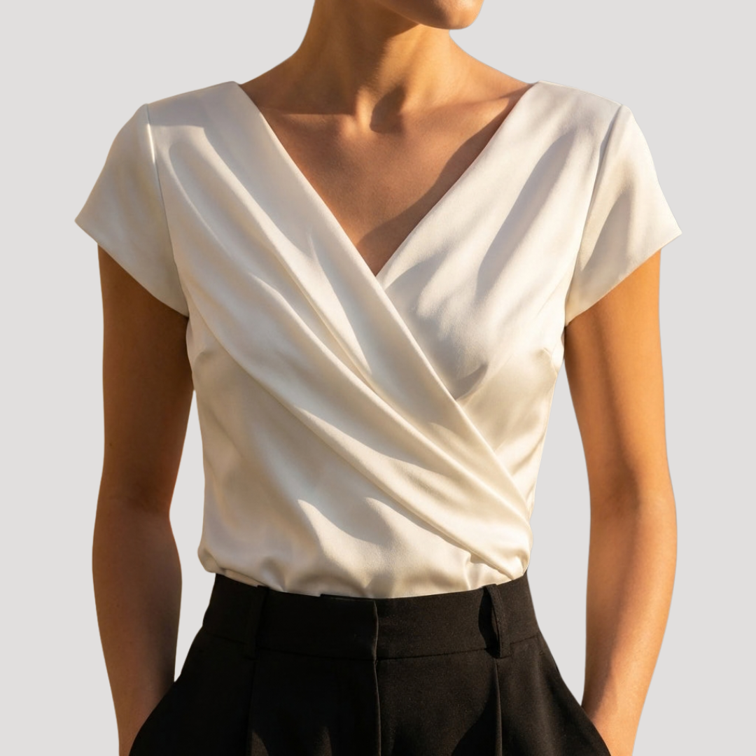 Kristen – Wrap V-Neck Cap Sleeve Blouse