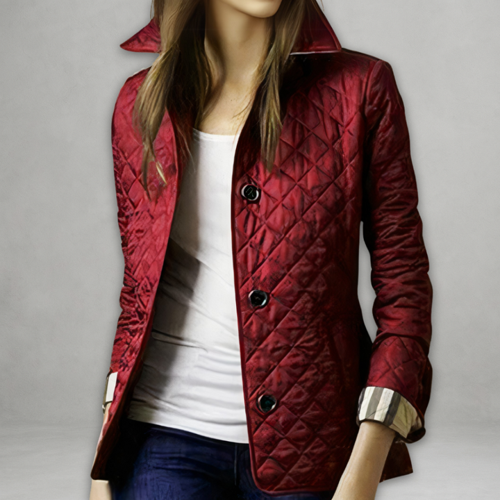 Rhea – Diamond-Quilted Collared Jacket for Women