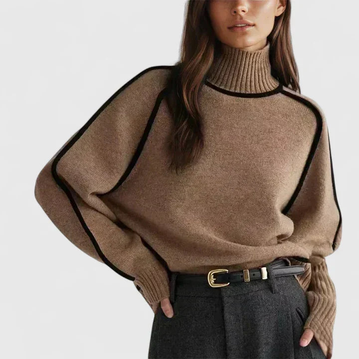 Wilma – Contrast-Piped Turtleneck Sweater for Women
