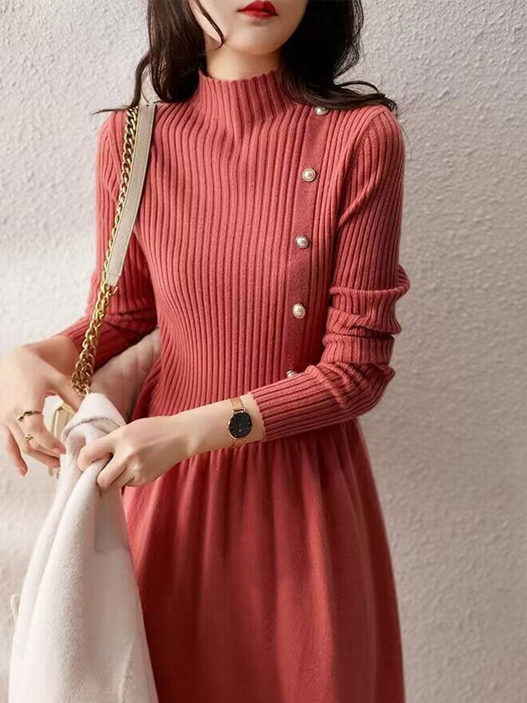 Poppy – Mock Neck Ribbed Midi Sweater Dress for Women
