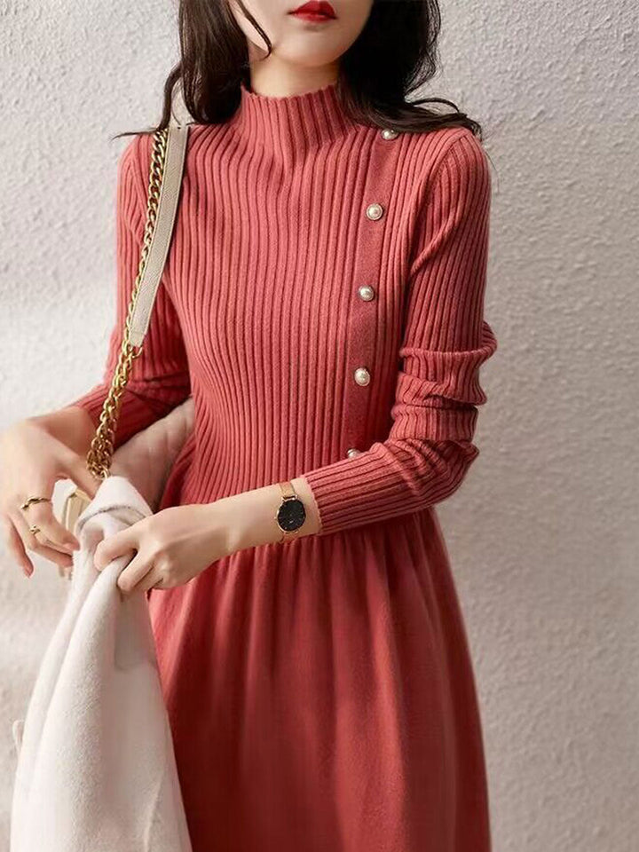 Poppy – Mock Neck Ribbed Midi Sweater Dress for Women