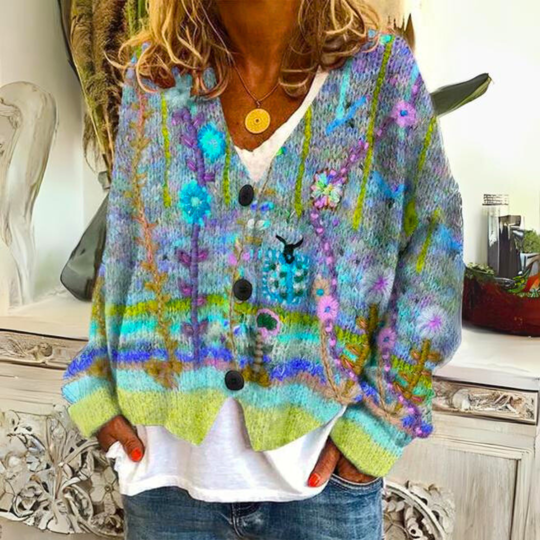 Gwen – Floral Embroidered Chunky Cardigan for Women