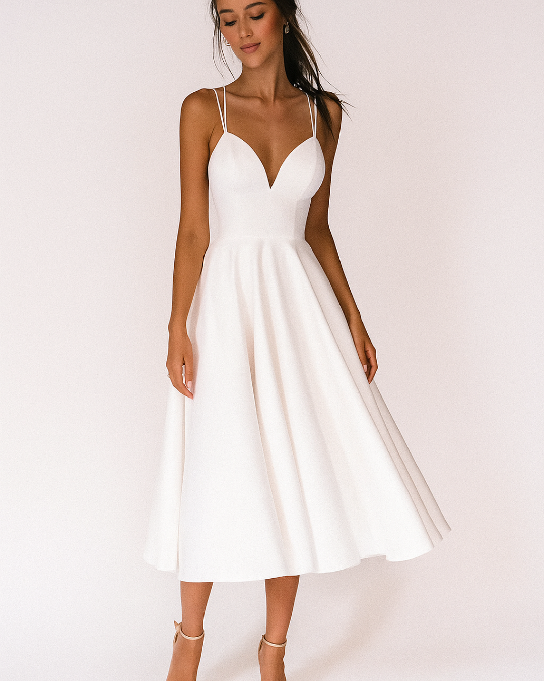 Catherine – Strappy V-Neck A-Line Midi Dress