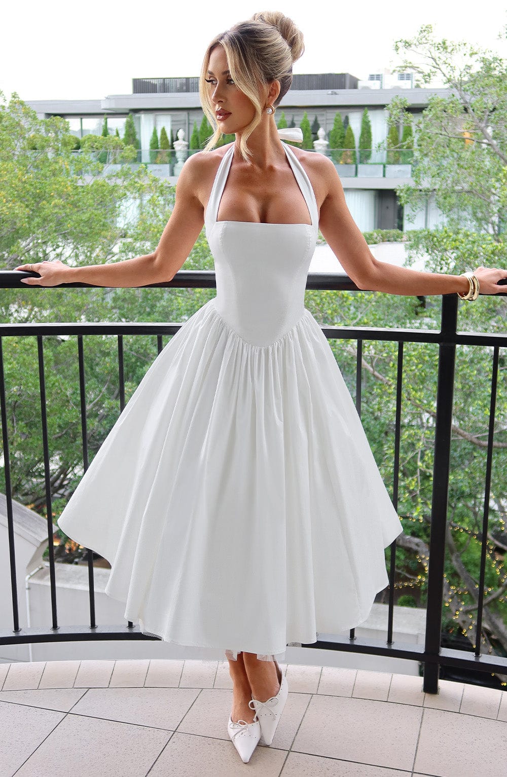 Emily – Halter A-Line Midi Wedding Guest Dress