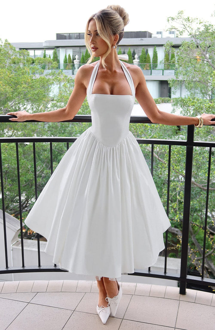 Emily – Halter A-Line Midi Wedding Guest Dress