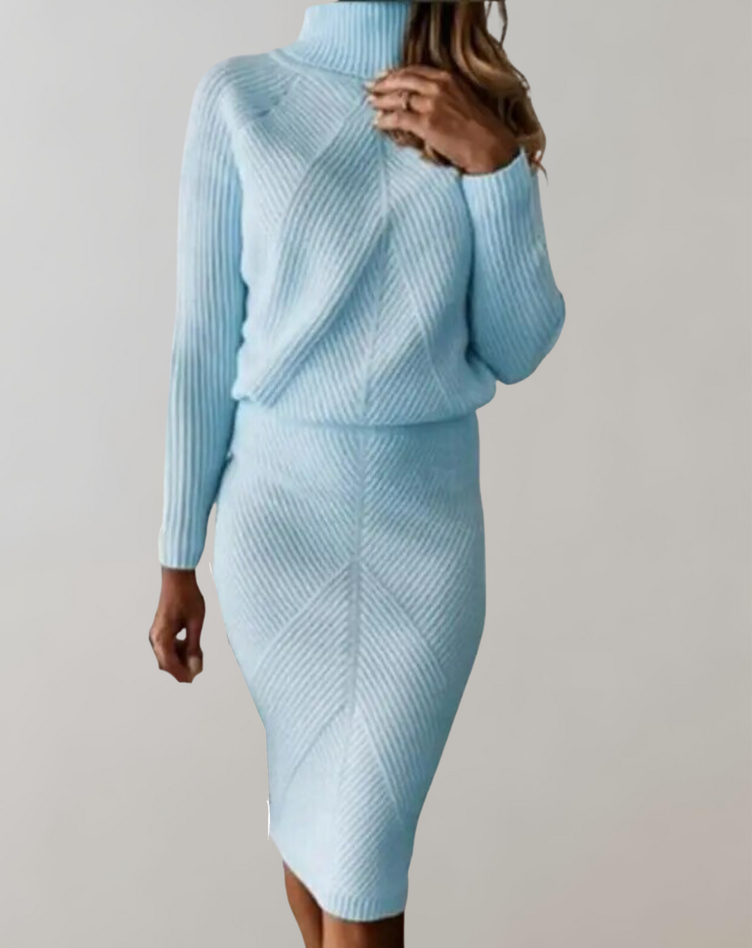 Kelsey – Ribbed Turtleneck Top and Midi Skirt Set