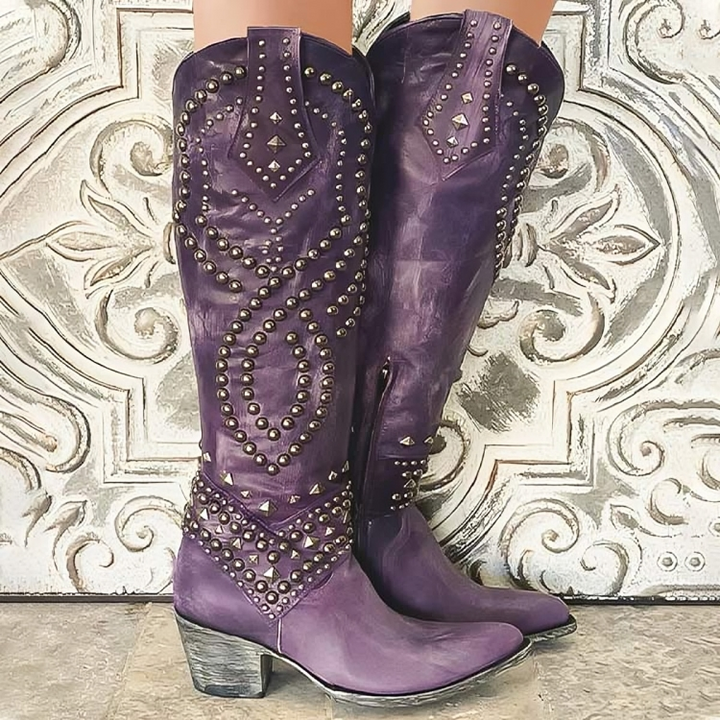 Alexia – Studded Western Knee-High Boots for Women