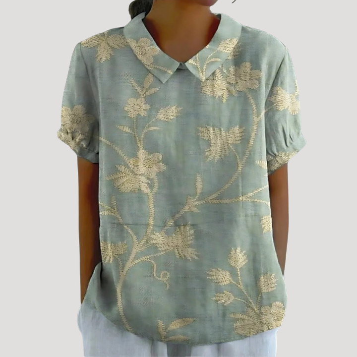 Lana – Floral Print Collared Short Sleeve Blouse