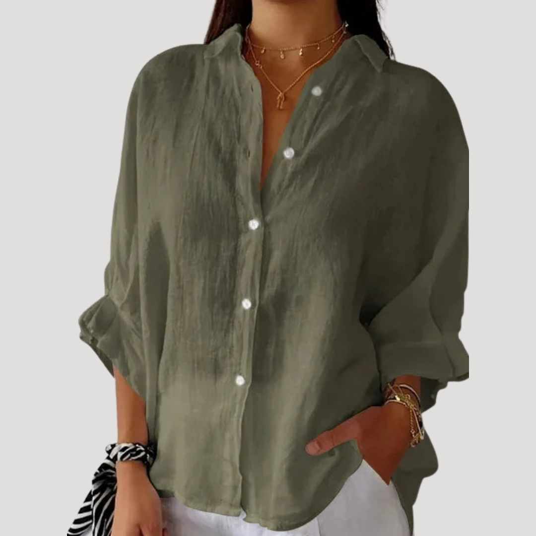 Kylie – Button Down Linen-Style Blouse