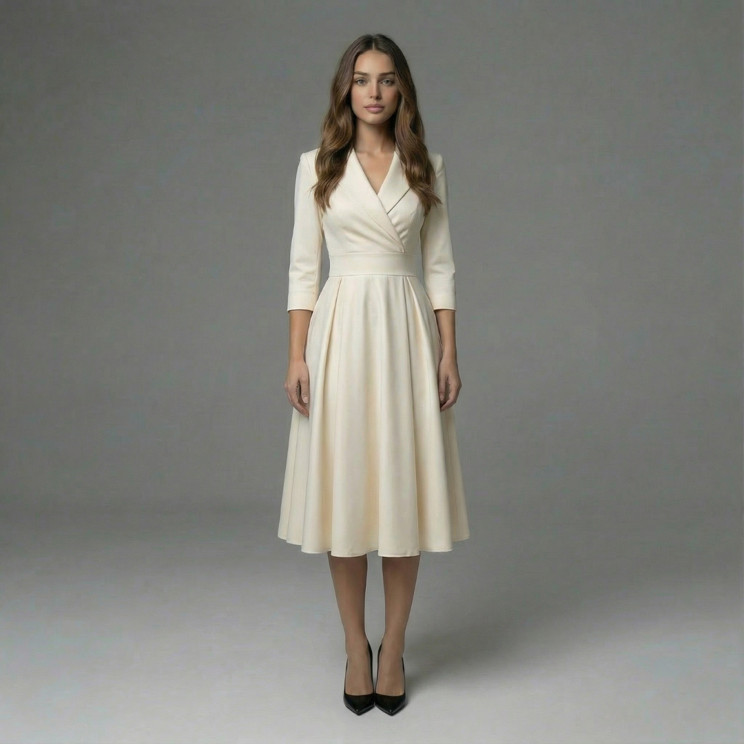 Karen – Wrap Midi Dress with Three-Quarter Sleeves