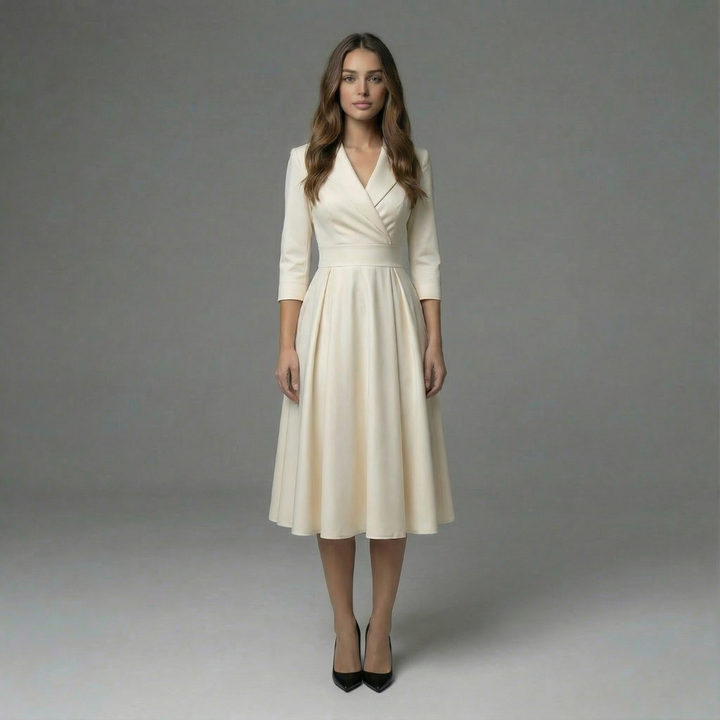 Karen – Wrap Midi Dress with Three-Quarter Sleeves