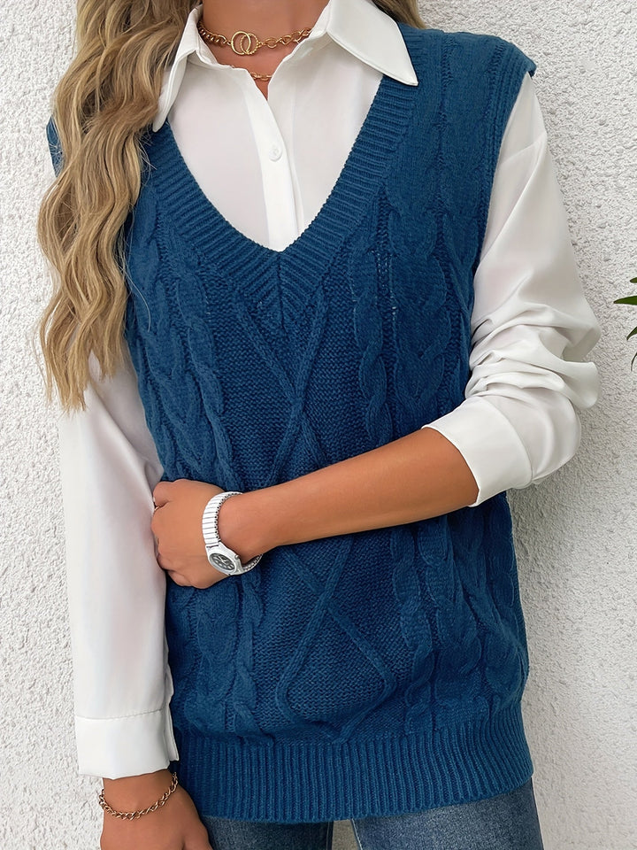 Gwendolen – Cable-Stitch V-Neck Sweater Vest for Women