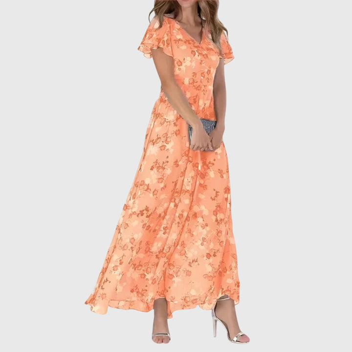 Marisa – Flutter-Sleeve Floral Maxi Dress for Wedding Guest