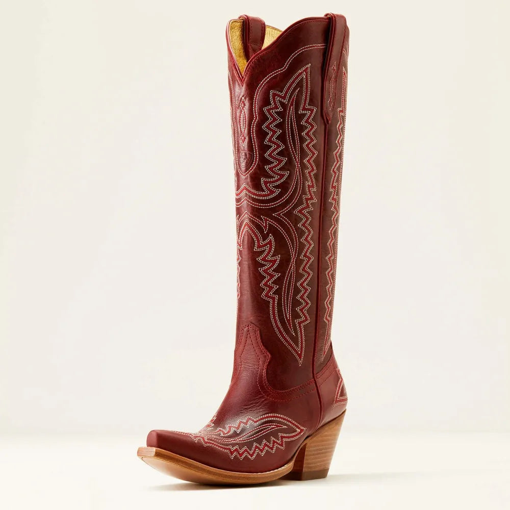 Bottes cowboy femme brodées, bout pointu, talon cubain, tirette latérale.