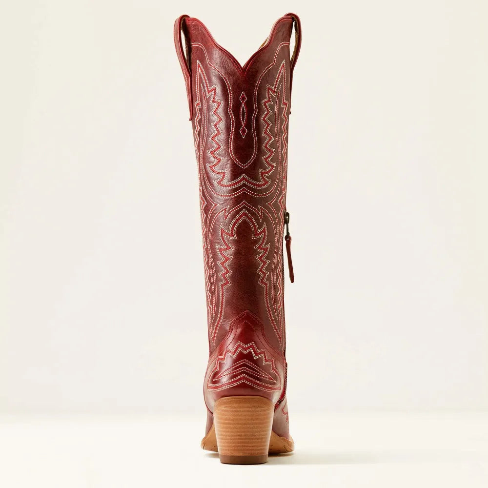 Bottes cowboy bordeaux femme brodées. Bout pointu, talon cubain, tirette latérale.
