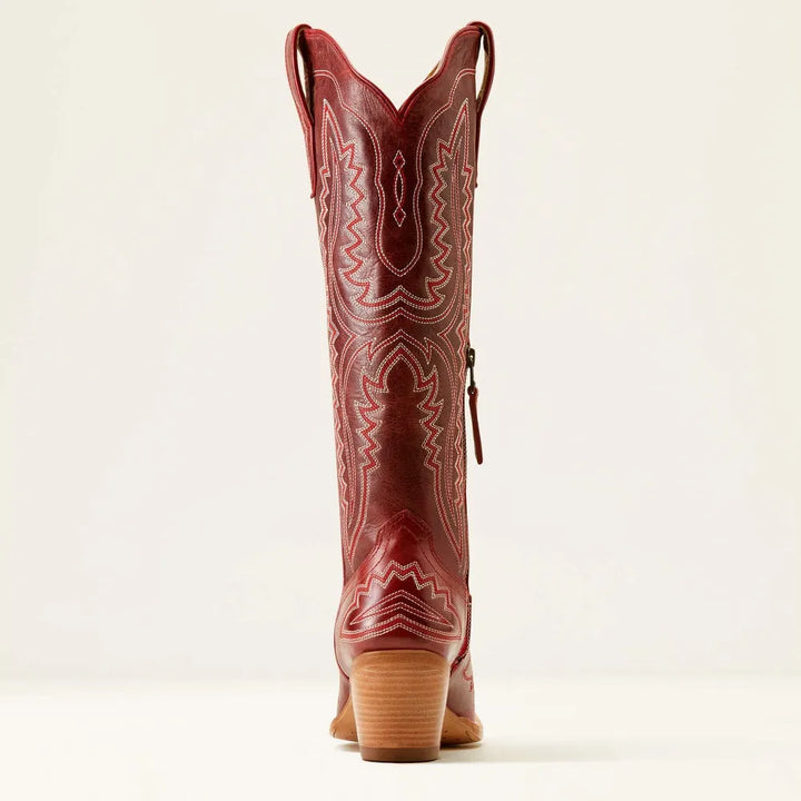Bottes cowboy bordeaux femme brodées. Bout pointu, talon cubain, tirette latérale.