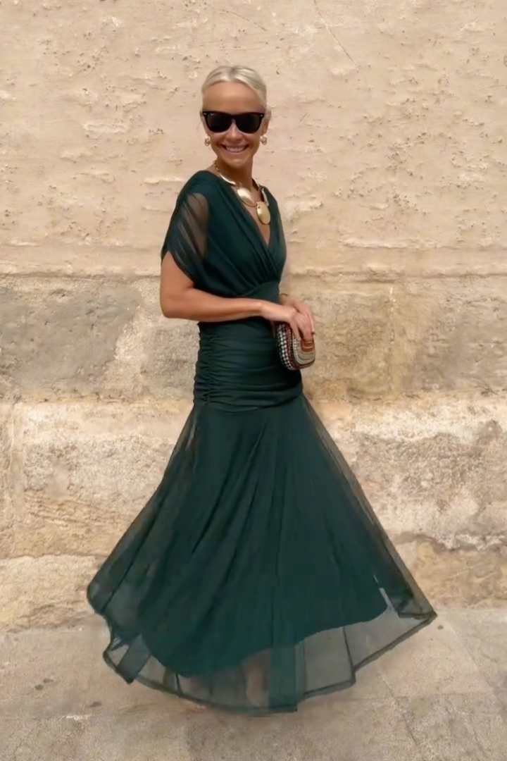 Josephine | Romantic V-Neck Pleated Maxi Dress