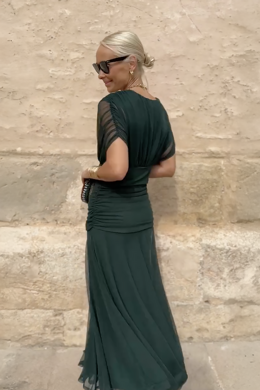 Josephine | Romantic V-Neck Pleated Maxi Dress