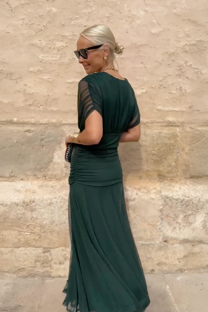 Josephine | Romantic V-Neck Pleated Maxi Dress