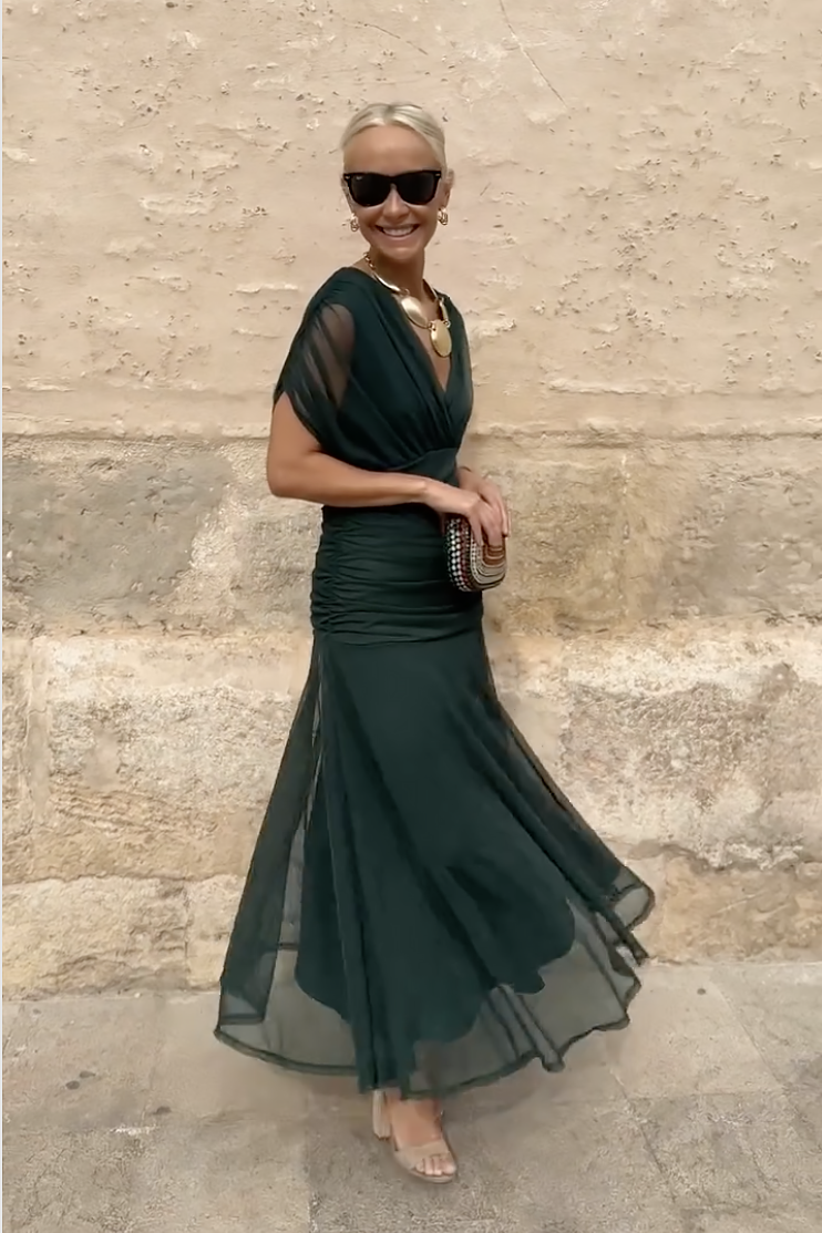 Josephine | Romantic V-Neck Pleated Maxi Dress