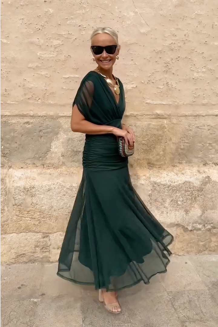 Josephine | Romantic V-Neck Pleated Maxi Dress
