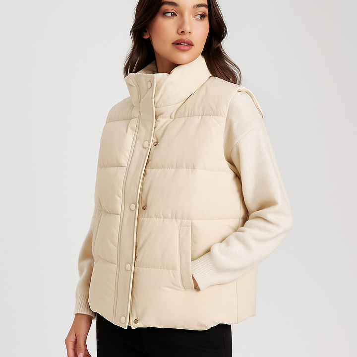 Tabatha – Cropped Funnel-Collar Puffer Vest for Women
