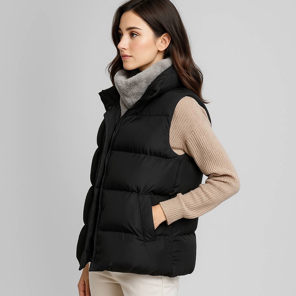Tabatha – Cropped Funnel-Collar Puffer Vest for Women
