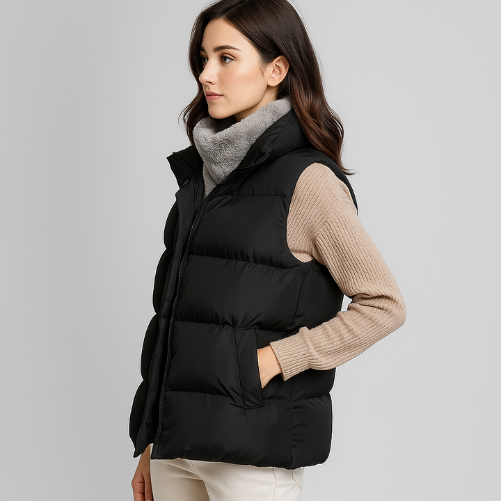 Tabatha – Cropped Funnel-Collar Puffer Vest for Women