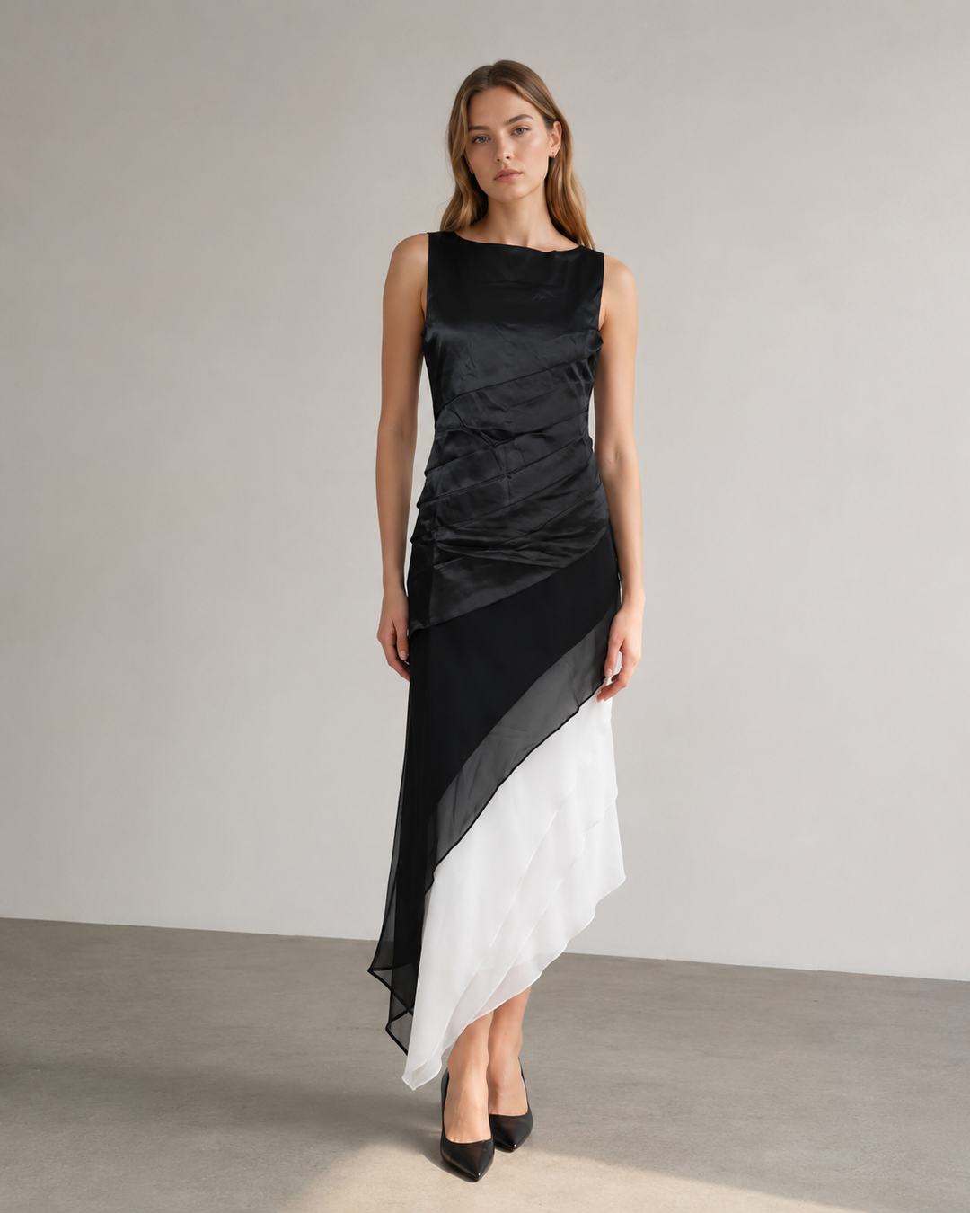 Celia – Sleeveless Evening Dress with Asymmetric Hem