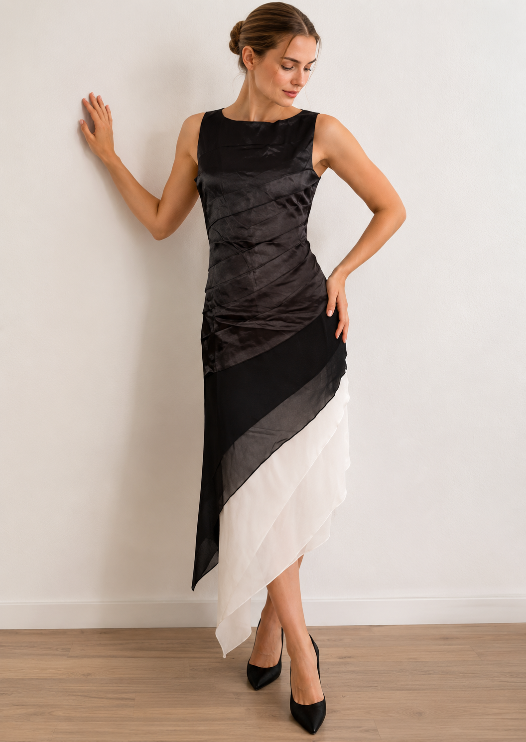Celia – Sleeveless Evening Dress with Asymmetric Hem