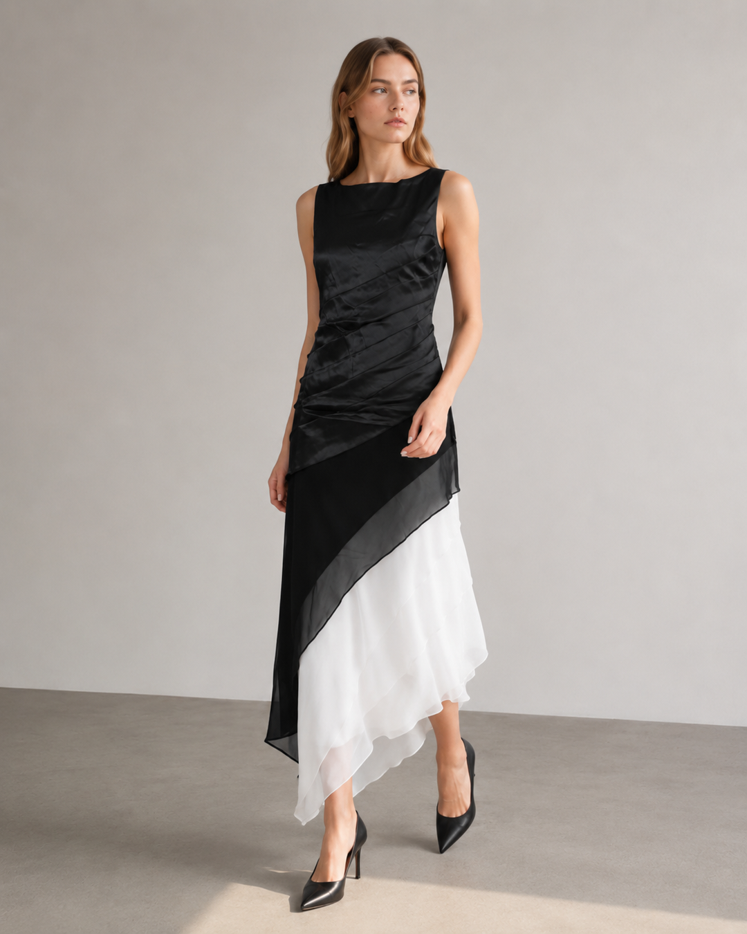 Celia – Sleeveless Evening Dress with Asymmetric Hem