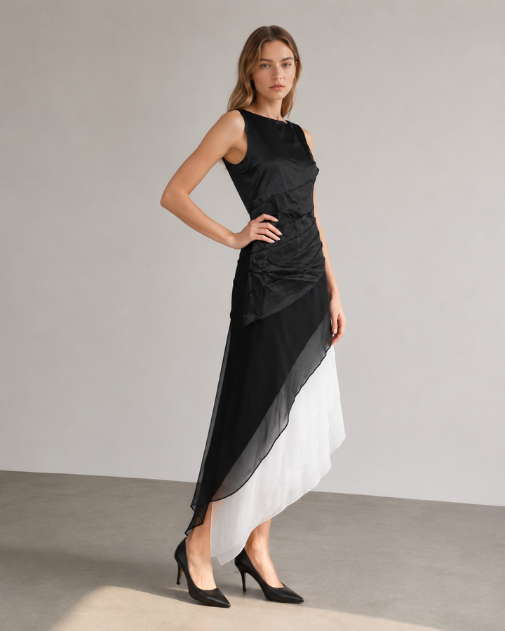 Celia – Sleeveless Evening Dress with Asymmetric Hem