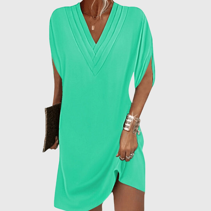 Donna – Flowy V-Neck Midi Dress for Effortless Elegance