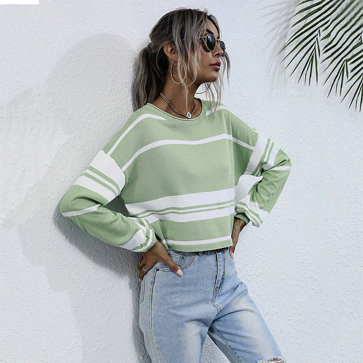 Ivana – Striped Balloon-Sleeve Boat-Neck Top