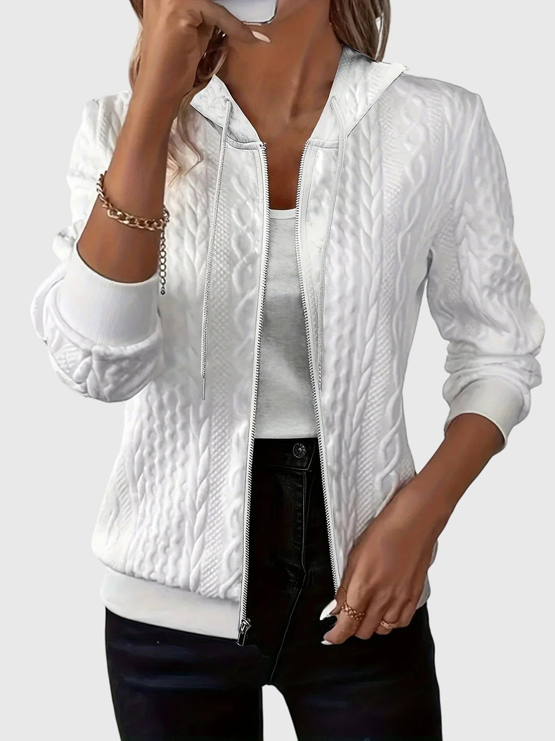 Jordan – Cable-Stitch Zip-Up Hoodie for Women