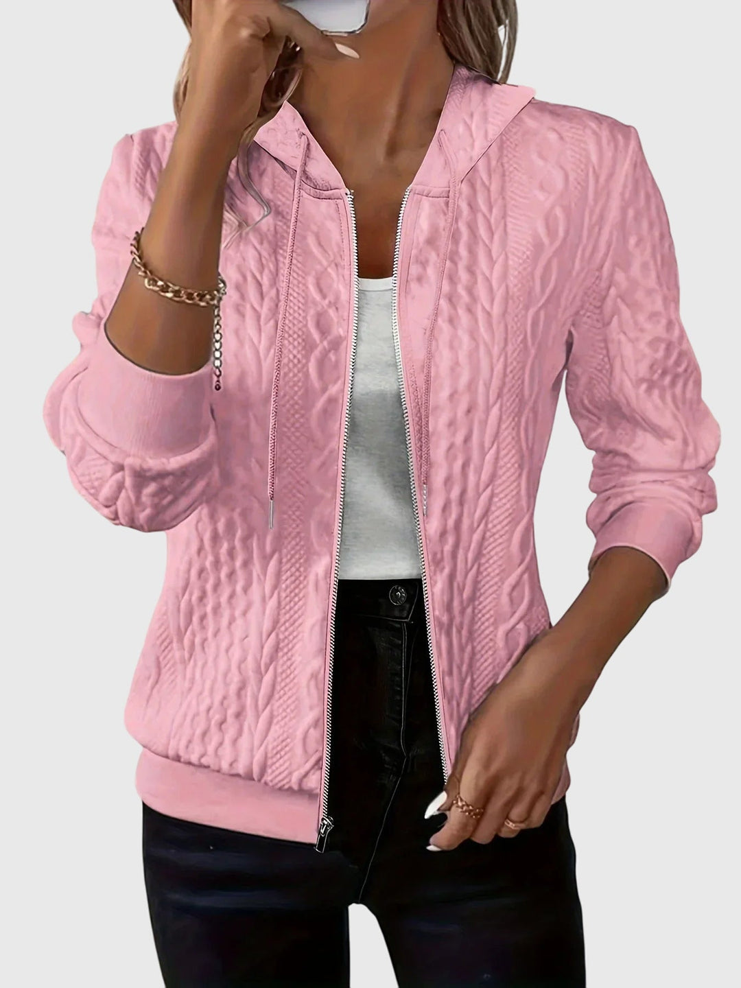 Jordan – Cable-Stitch Zip-Up Hoodie for Women
