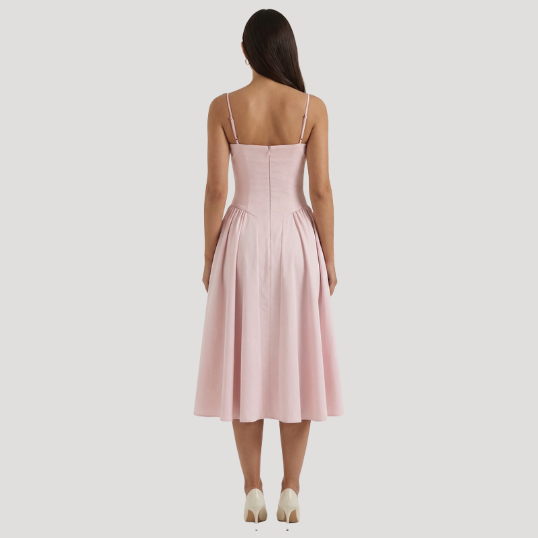 Kendra – Bustier Midi Dress with Gathered A-Line Skirt