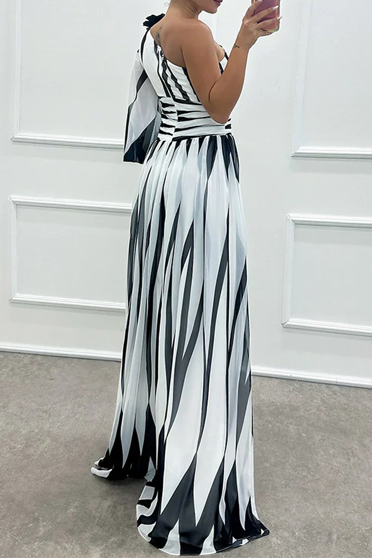 Adelaide | Striped One-Shoulder Maxi Dress with Front Slit