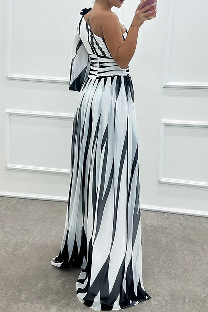 Adelaide | Striped One-Shoulder Maxi Dress with Front Slit