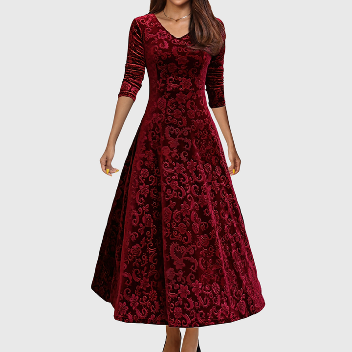 Nadya – Fit-and-Flare V-Neck Midi Dress for Women