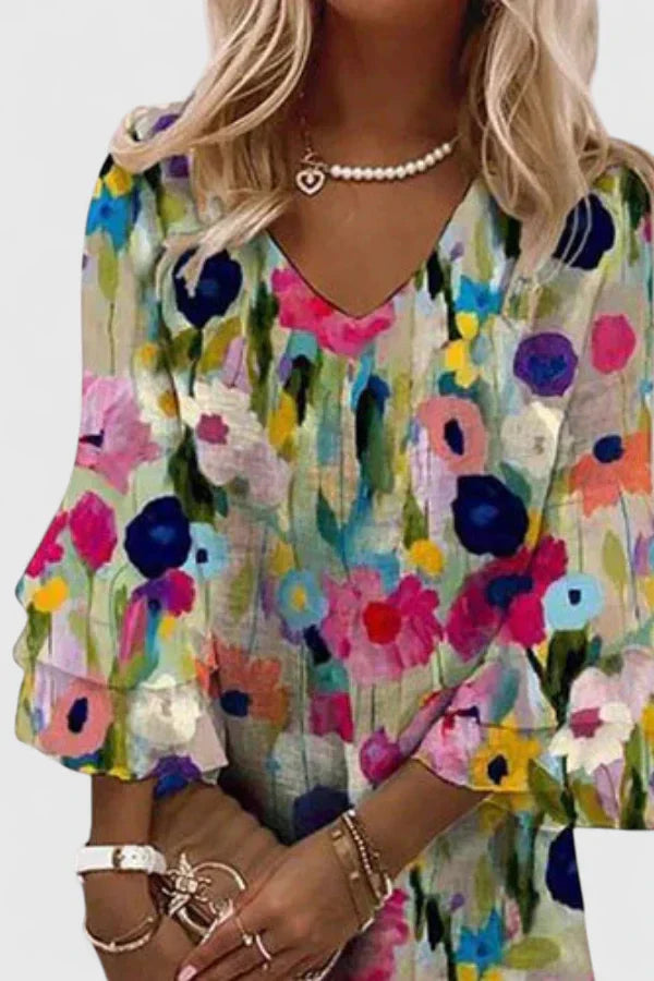 Rachel – V-Neck Floral Midi Dress
