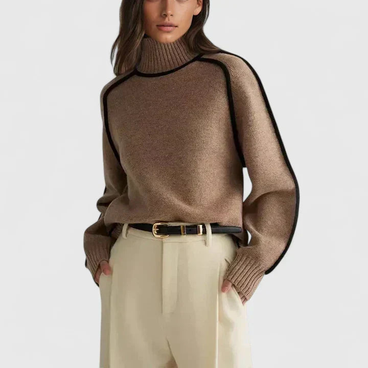Wilma – Contrast-Piped Turtleneck Sweater for Women