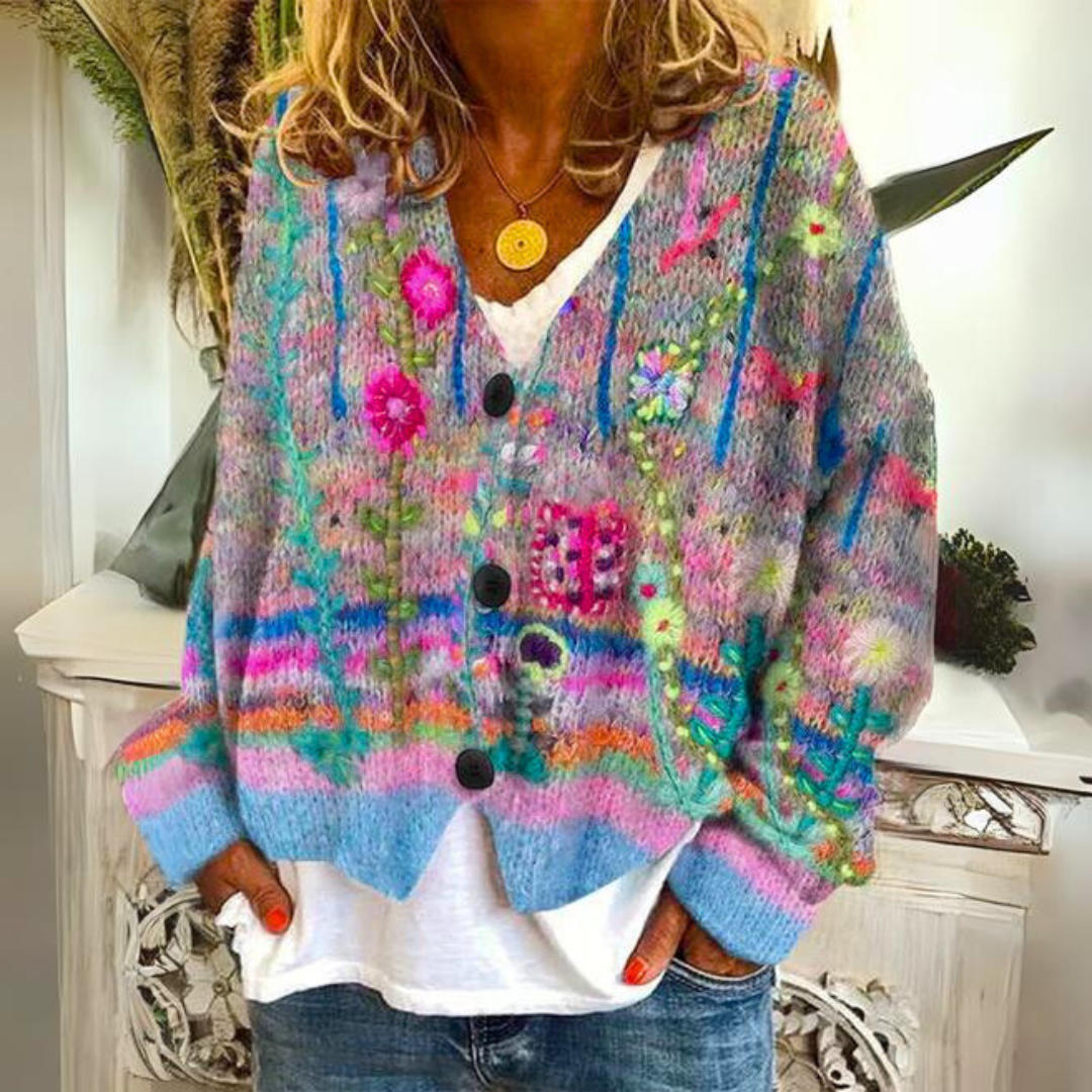 Gwen – Floral Embroidered Chunky Cardigan for Women