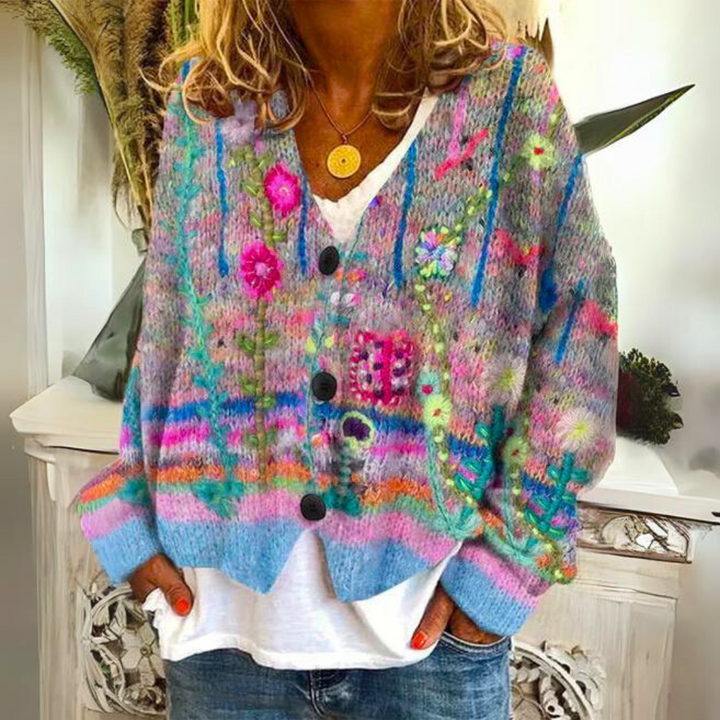 Gwen – Floral Embroidered Chunky Cardigan for Women