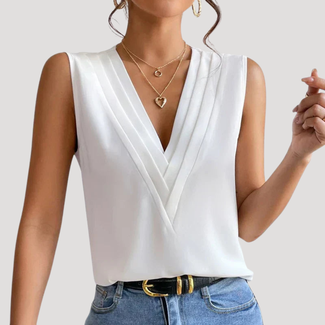 Leslie – Sleeveless Draped Crossover Top