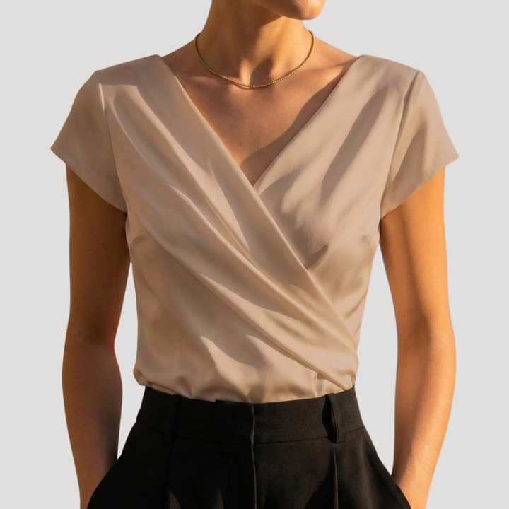 Kristen – Wrap V-Neck Cap Sleeve Blouse