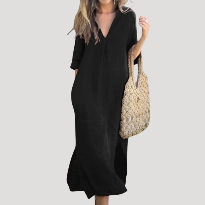 Kate – V-Neck Linen-Look Maxi Dress