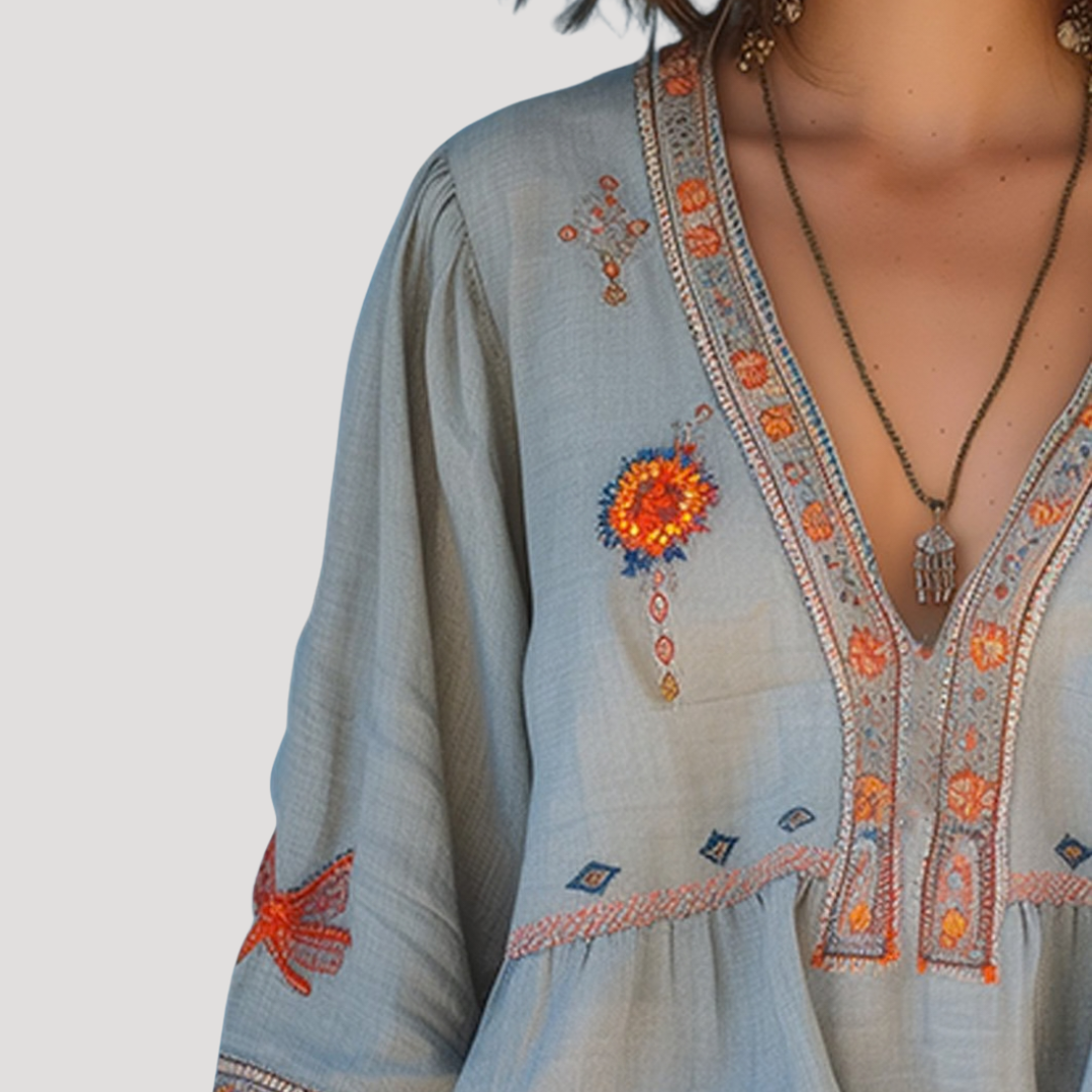 Krista – Embroidered Boho Bell Sleeve Blouse