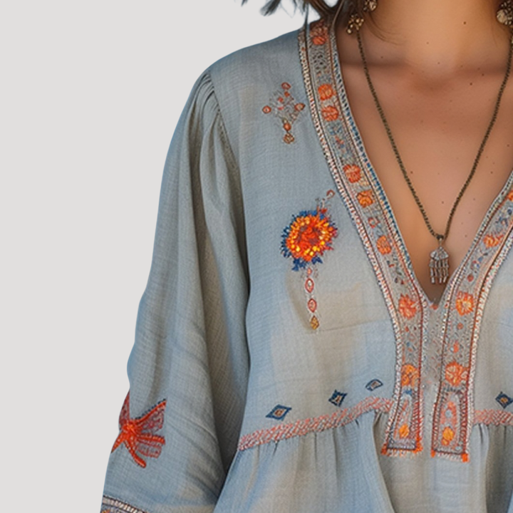 Krista – Embroidered Boho Bell Sleeve Blouse